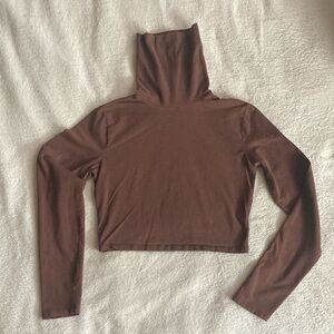 Garage Brown Fitted Turtleneck Crop Top
